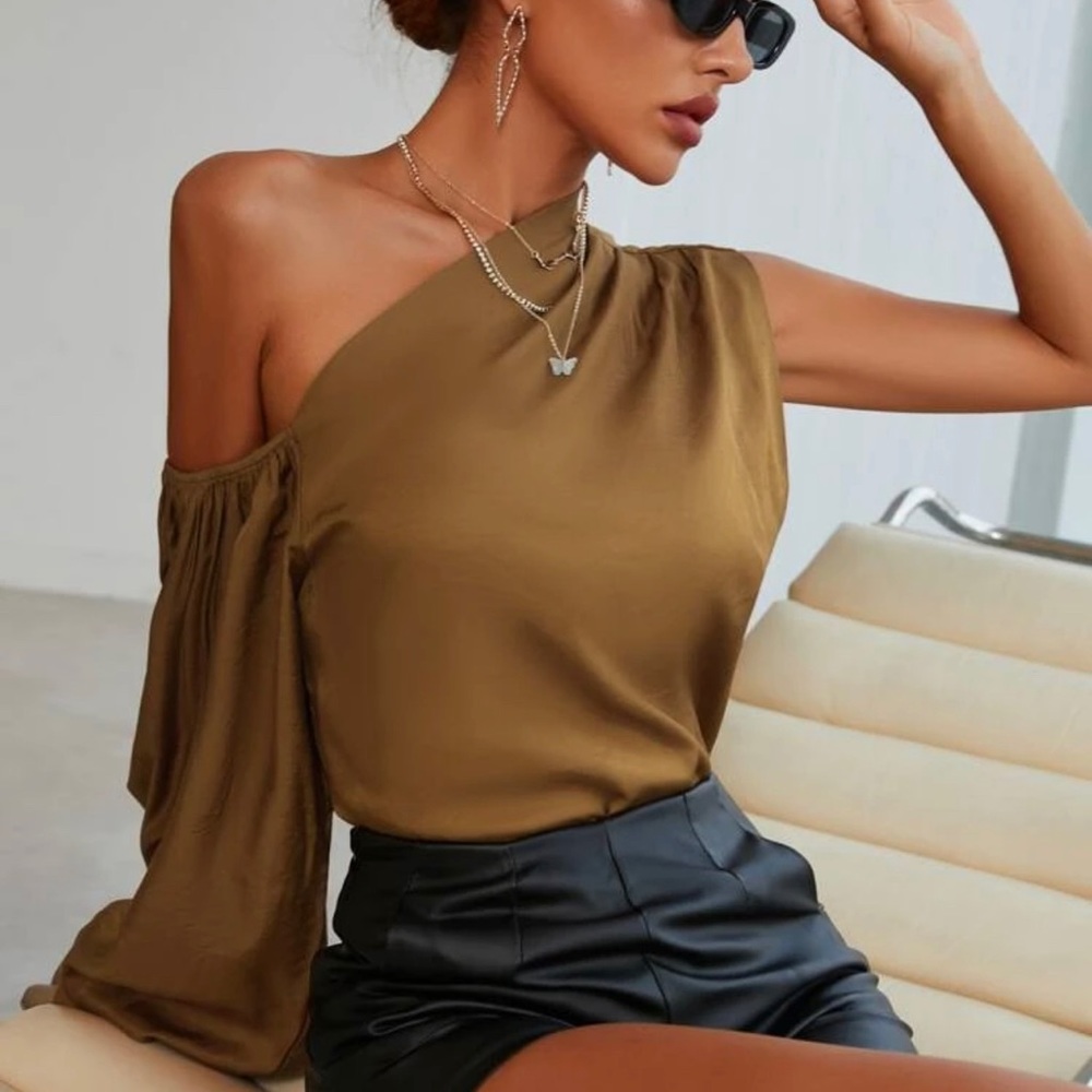 Asymmetrical Satin Neck Blouse